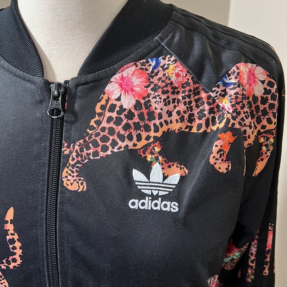 adidas Black Floral Leopard Bomber Jacket - Picture 6 of 11
